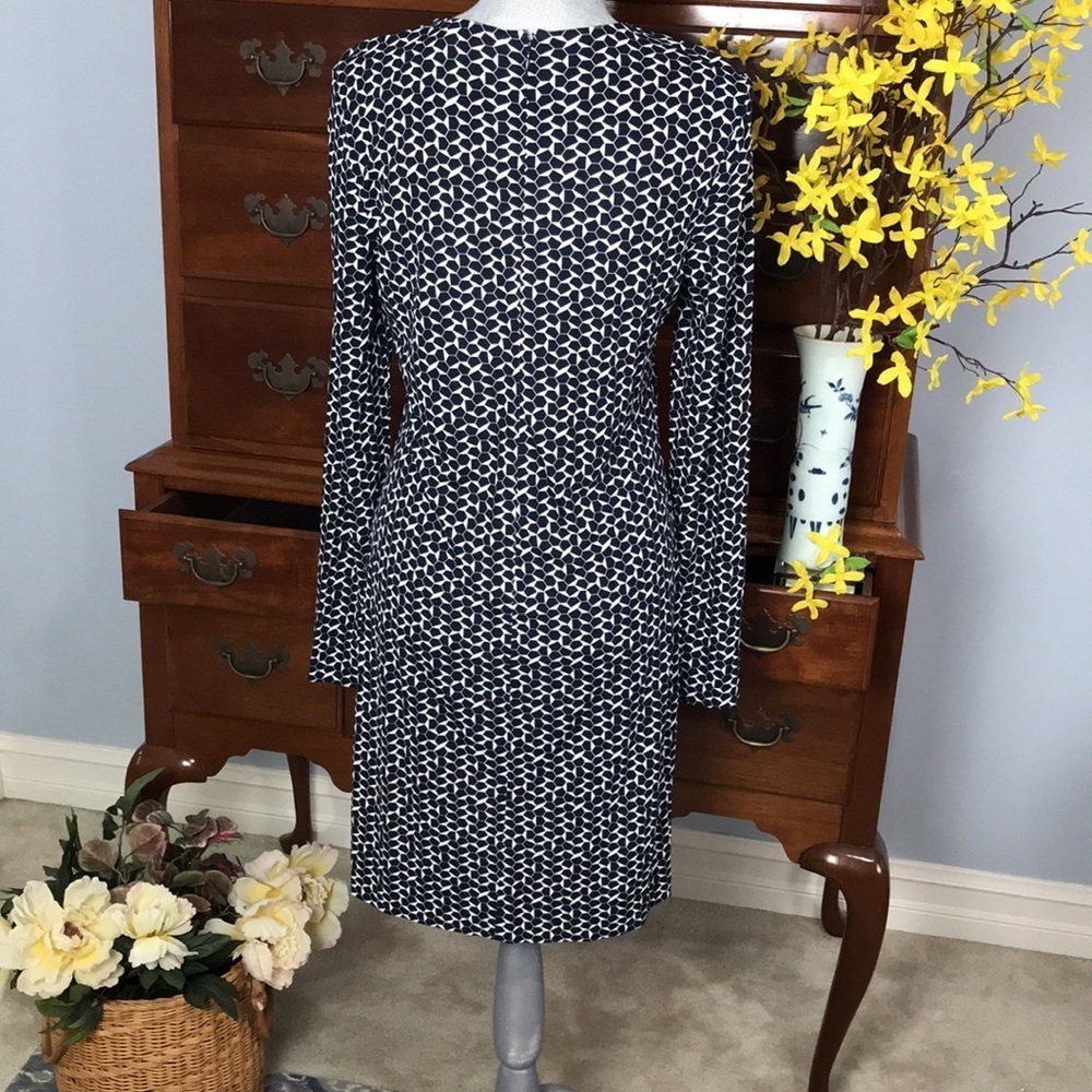 Tory Burch Geometric Long Sleeve Navy Sheath Dress Size Medium - Picture 4 of 13